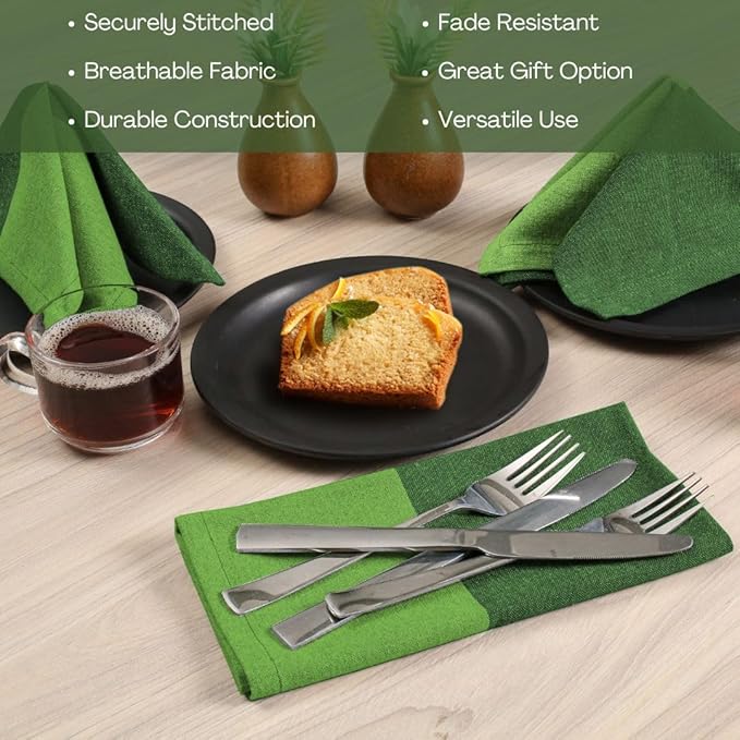 Set of 12 Cloth Dinner Napkins Cotton - Soft Durable Washable - Ideal for Farmhouse Party Wedding Christmas - Perfect Everyday Use Table Linen 18x18 inch Cloth Napkins Green