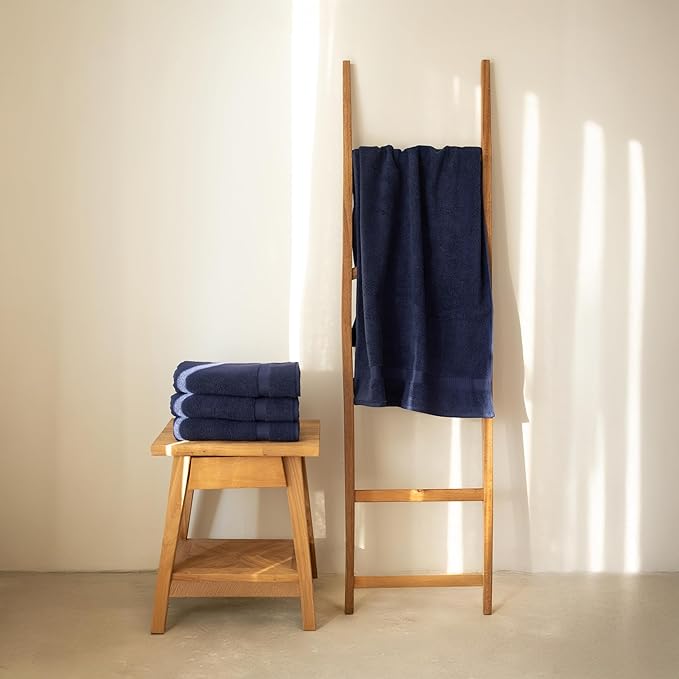 SALBAKOS 100% Turkish Cotton Bath Towel Set of 4 27x54 inch | Heirloom Quality | Hotel & Spa Collection | Ultra Soft, Super Absorbent, Long Lasting Bath Towels | Made in Turkey (Navy, 4 Bath Towels)
