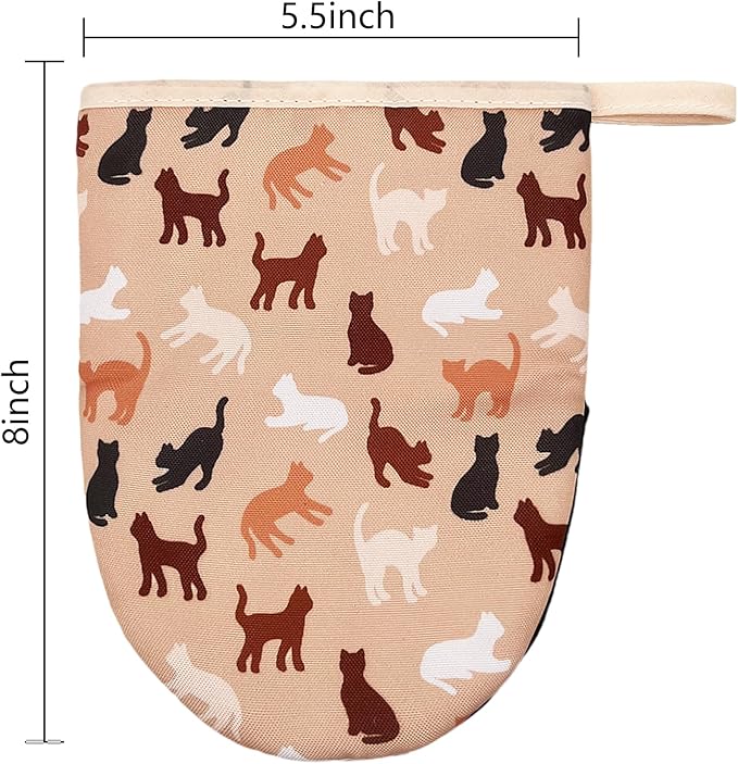 Cute Cat Mini Silicone Oven Mitts 2-Pack Set, Heat Slip Resistant Kitchen Gloves, Soft Short Oven Mittens for Safe Cooking Baking Grilling