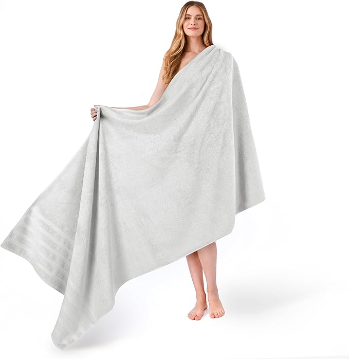American Soft Linen 35x70 Jumbo Large Bath Towel, 600 GSM 100% Cotton Turkish Bath Sheet, Oversized Luxury Bath Towel for Bathroom Beach and Pool, Silver Grey