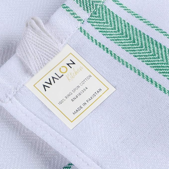 Avalon Kitchen Dish Towels Set (Value Pack of 15) Size 15x25 Inch, 100% Cotton Soft & Absorbent Kitchen Towels, Tea Towels, Reusable Cleaning Cloths for Household Cleaning (Green)