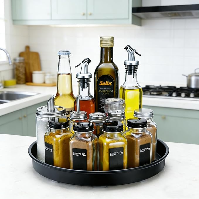 Amolliar 12" 1 Pack Black Lazy Susan Turntable Organizer, Metal Spice Organization for Cabinet, Kitchen, Fridge, Countertop, Makeup, Pantry Organizer and Storage, Non-Skid Rack, Under Sink Organizer
