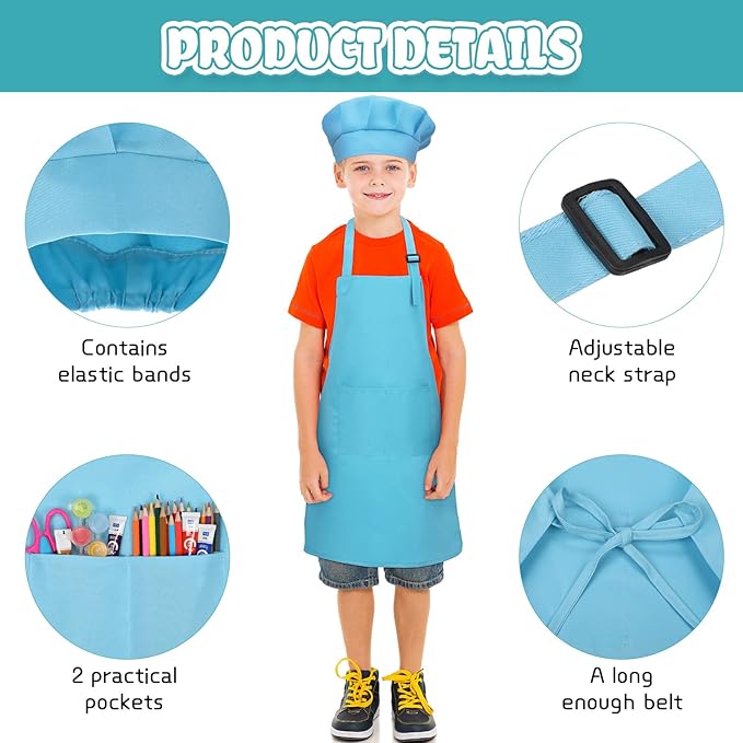 Handepo 40 Pcs Apron Chef Hat Set Aprons Chef 's Bib Apron Hats Bulk for Cooking Painting 7-13 Years