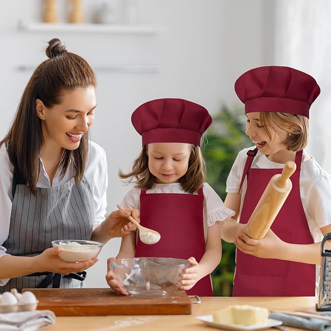 Kids Apron and Chef Hat Set Children Apron Adjustable with 2 Pockets Children Chef Painting for Cooking Baking