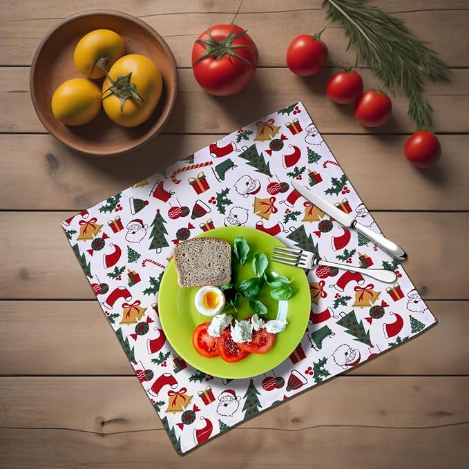 Urban Villa Cloth Napkins Set of 12 20x20 100% Cotton Hemstitch Napkins Cloth Washable Durable Reusable Absorbent Table Dinner Napkins Cloth for Christmas Hotel Lunch Restaurant Weddings Parties–Santa