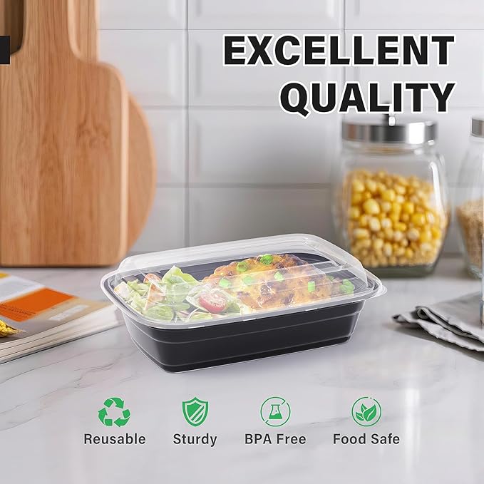 WUHUIXOZ Meal Prep Container, 50 Pack 32 oz Food Storage Containers with Lids, Disposable Bento Box Reusable Plastic Lunch Box, BPA Free Take-Out Box Microwave Dishwasher Freezer Safe