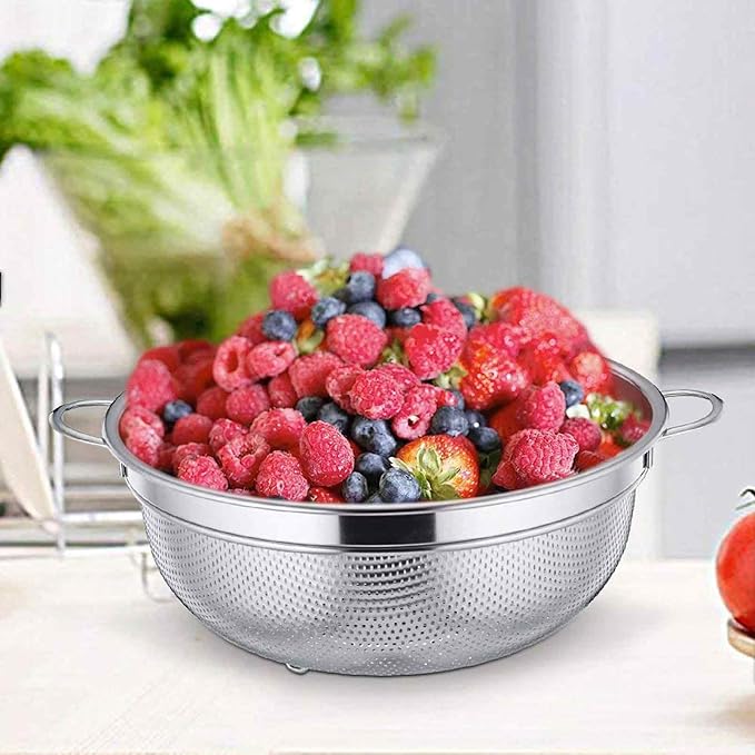 TeamFar Colander, 3qt Colander Strainer Stainless Steel, Solid Handle & Elevation Base, Micro-perforated & Dishwasher Safe