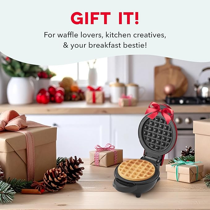 Dash Holiday MultiMaker Mini System - Includes Seasonal Snowflake, Pumpkin, Heart, Santa, and Classic Waffle Plates - Red, Six 4-Inch Removable Plates