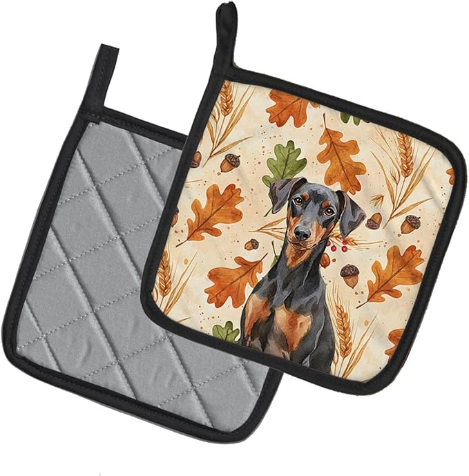 Caroline's Treasures German Pinscher Heirloom Fall Pair of Pot Holders Pair 7.5x7.5 Quilted Insulated Hot Pads Decorative Kitchen Gift Made in USA