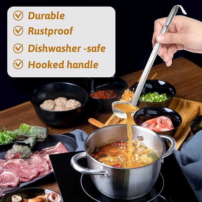 12 Pcs Stainless Steel Soup Ladle for Serving with Long Handles Portion Control Serving Spoons, Cooking Servings Ladle for Cooking Sauce Stews Kitchen Home(1 oz)