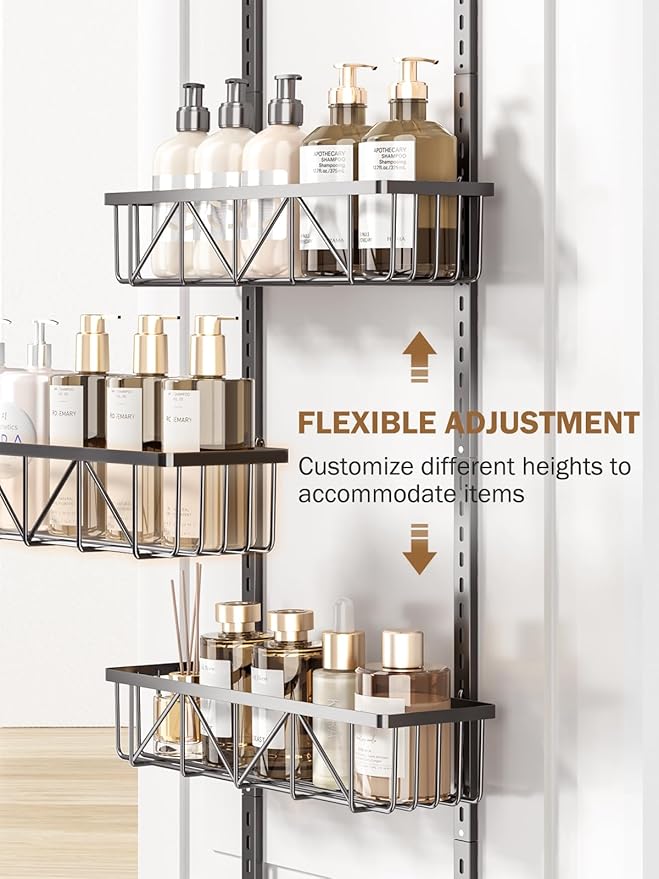 Delamu Adjustable Over the Door Pantry Organizer, 9-Tier Metal Pantry Organization and Storage for Kitchen, Hanging Spice Rack Seasoning Shelves, Cabinet Door Organizer for Easy Install, 16" Black