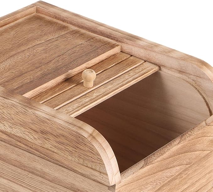 Wooden Rice Storage Container with Sliding Lid, Wood Food Container for Cereal, Grains, Flour, Light Brown
