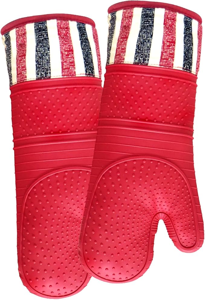 RED LMLDETA Heat Resistant 550 Degree Oven mitt, Silicone Oven Hot Mitts - 1 Pair, Extra Long Professional Baking Oven Gloves - Food Safe,Pot Holders Cooking,Grilling,Kitchen (red Mittens)