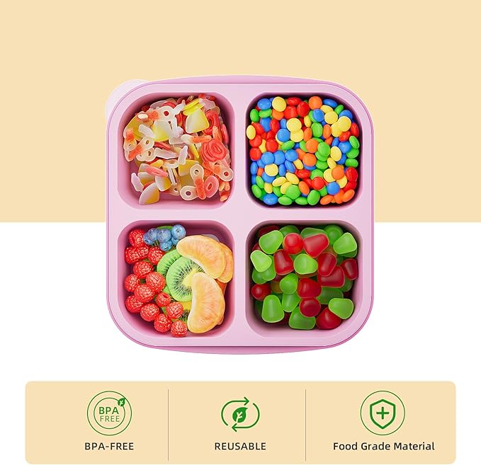 KEMETHY 6 Pcs Bento Snack Containers, Reusable 4 Compartment Food Storage Container with Lids, Divided Lunchable Container, Freezer, Microwave & Dishwasher Safe (6 Color)