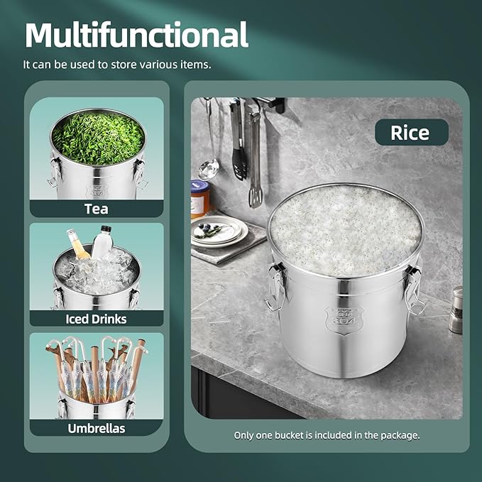 21L/5.55Gal Stainless Steel Airtight Canister Food Storage Canisters with Airtight Lid&Locking Clamp Rice Cereal Grain Canisters Container Bucket for Rice Milk Jug Coffee Bean Cookies Storage