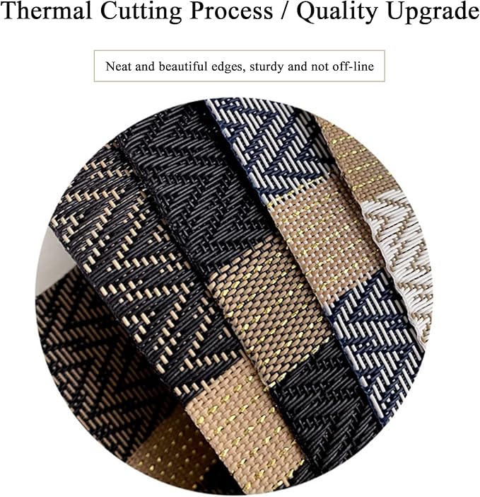 PIGCHCY Luxurious Placemats and Table Runner Set, Stylish Durable Placemats Set of 6 for Home Wedding Hotel Decoration (Black)