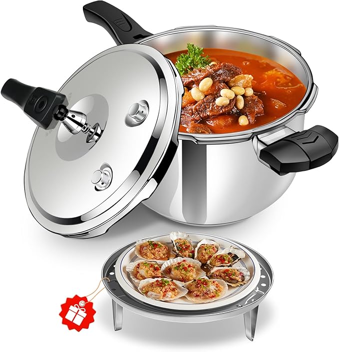 8QT Stainless Steel Pressure Cooker, Heavy Duty Food Grade 304 Pressure Canner with Safety Valve & Heat-Resistant Handle, Compatible with All Stovetops for Home Cooking & Canning