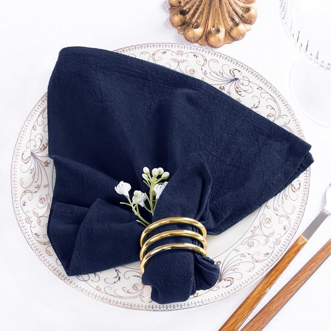 MLMW Navy Blue Napkins Cloth Set of 6 Linen Spring Easter Cotton Napkins Cloth Bulk Washable Dinner Napkins16×16" for Graduation Wedding Party Baby Bridal Shower Birthday Table Decor