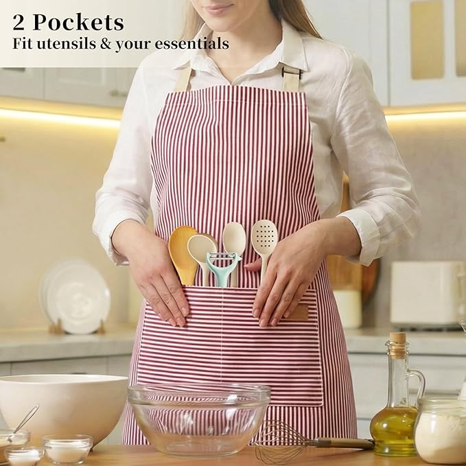 2 Pack Cooking Aprons Adjustable Bib Apron for Women with 2 Pockets, Kitchen Restaurant Men Chefs Aprons