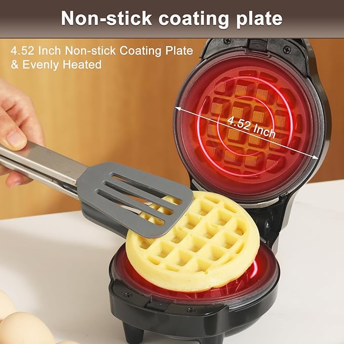 UVFAST Mini Waffles Maker with 8 Removable Plates, 4 in 1 Small Waffle Maker Mini- Waffle, Heart Waffle, Pancake, Donut, 4.5" Non Stick Waffle Iron for Kids and Families, Black
