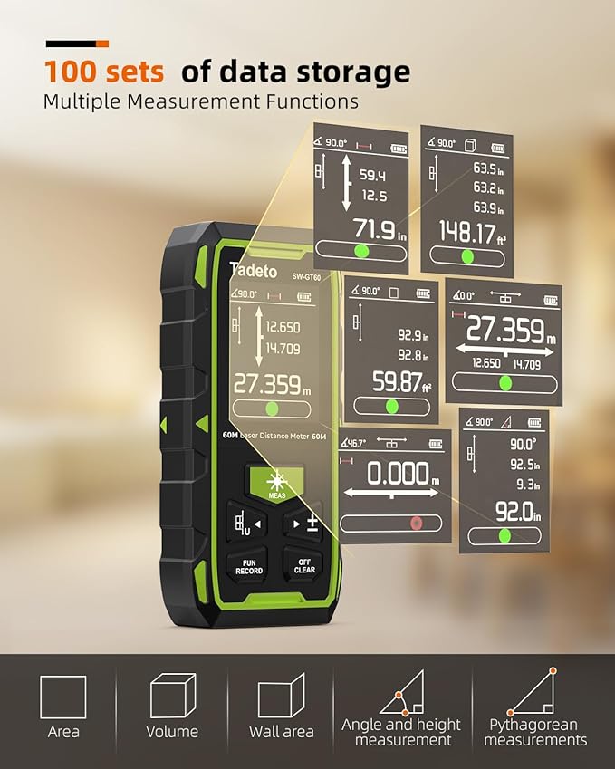 Tadeto Dual Laser Measuring Tool, 393FT/120M Bilateral Laser Measurement Tool Backlit LCD Display, Rechargeable Laser Measure with Ft/in/M Multiple Units Length/Area/Volume/Angle