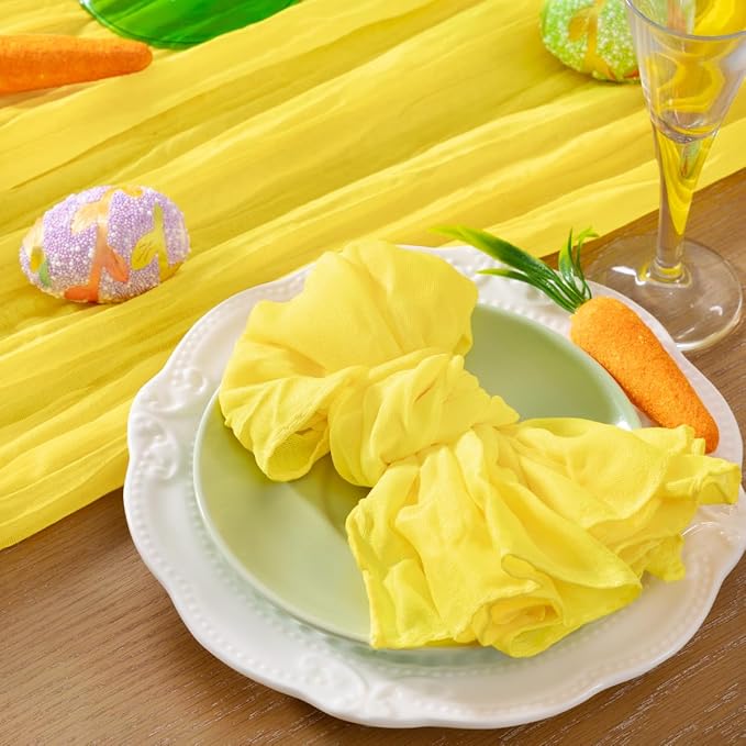 DeZerlor 12 Pack Lemon Yellow Cheesecloth Napkins Spring Cloth Napkins Set of 12 Yellow Dinner Napkins Bulk 21x21 Inches for Wedding Bridal Shower Baby Shower Parties