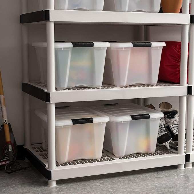 IRIS USA 8 Pack Stackable Storage Bin, 32 Quart Plastic Container Totes with Latching Lids for Home and Office Organization, Pearl