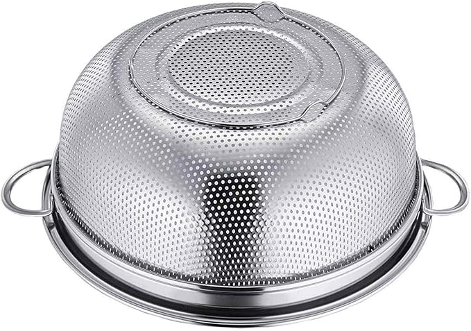 TeamFar Colander, 3qt Colander Strainer Stainless Steel, Solid Handle & Elevation Base, Micro-perforated & Dishwasher Safe