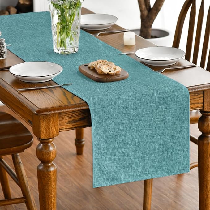 Artoid Mode Turquoise Aqua Table Runner, Seasonal Summer Washable Kitchen Dining Table Decoration for Home Party Decor 13x36 Inch