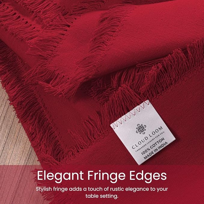 Set of 6 Dinner Napkins Fringes 100% Cotton - Soft Durable Reusable - Perfect for Dining Weddings Parties Holidays Easter Christmas and Everyday Use Table Napkins - 20x20 Inch Napkins Red
