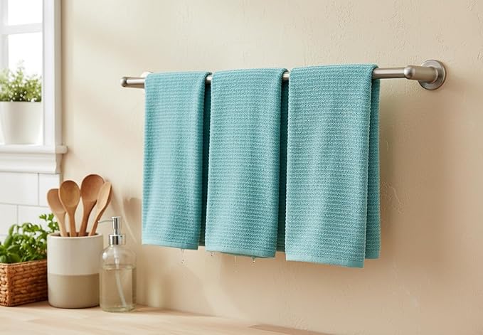 Serafina Home Aqua Light Blue Kitchen Dish Towels: (18" x 28", 3 Pack) 100% Cotton Cloth Soft Cleaning Drying Absorbent Ribbed Terry Loop, Multipurpose (Aqua Blue)