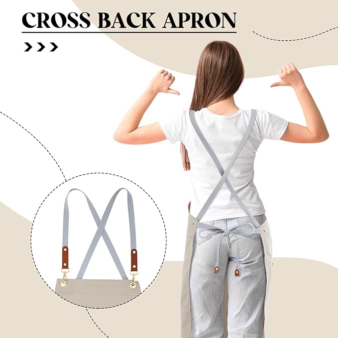 Crossback Pottery Apron Split Leg with Large Pocket Canvas Apron with Adjustable Strap for Art Garden Nail Tech Hairstylist
