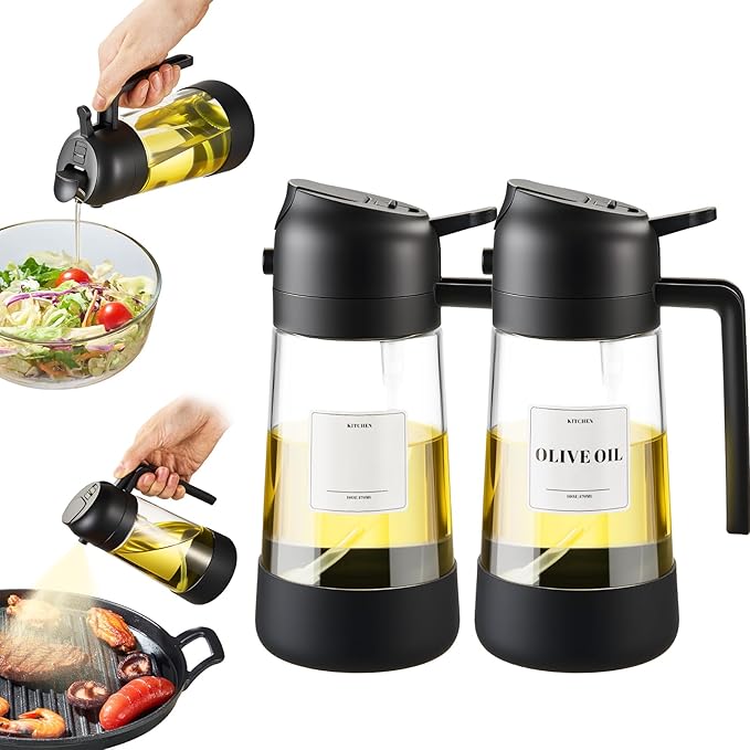 PARACITY 2 in 1 Oil Dipenser Bottle with Silicone Bottom (Black-2PCS)