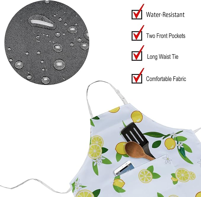 ZiQilin Adjustable Waterproof Kitchen Apron for Women with 2 Pockets Cooking Chef Apron Gardening Funny BBQ Aprons for Men