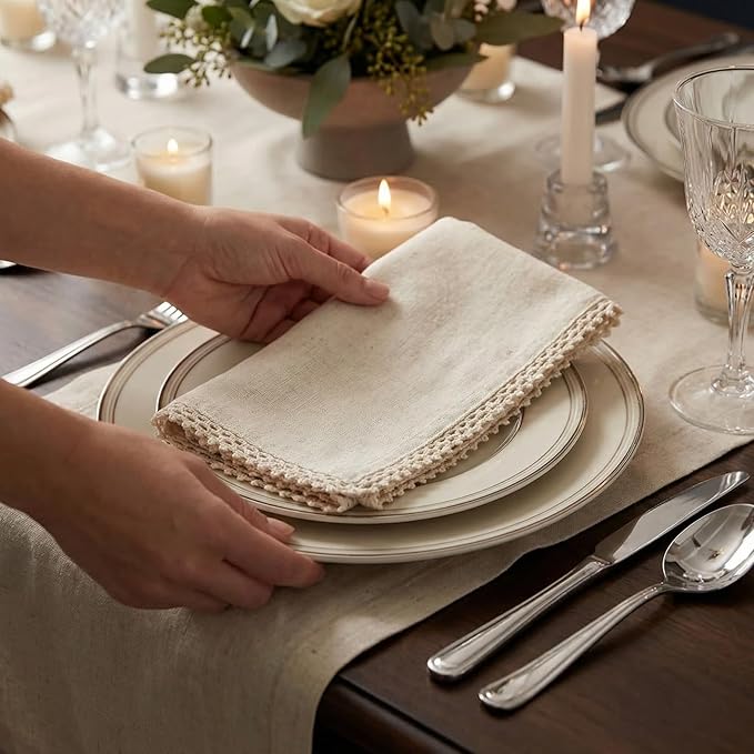 ACCENTHOME Natural Cloth Napkins Set of 12 18x18 inch Cotton Dinner Napkins - Washable Soft Premium Hotel Quality Reusable Napkins Perfect Table Napkins for Family Dinners, Weddings & Everyday Use