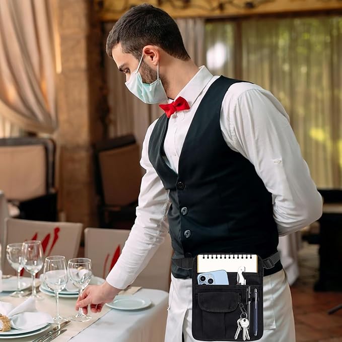 ZMD Server Apron Waist Pouch, Restaurant Waitress Apron with Pockets Utility Belt Women Work Apron Waist Pouch with Adjustable Belt Money Bag Tool Pouch for Hotel, Bar, Gardening, Nursing
