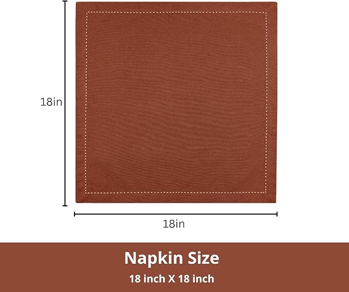 PurpleEssences Rust Set of 12 Hemstitch Cloth Dinner Napkins 100% Cotton - Soft Durable Washable - Ideal for Wedding Spring Easter Summer - Perfect Everyday Use Table Linen 18x18 - Rust