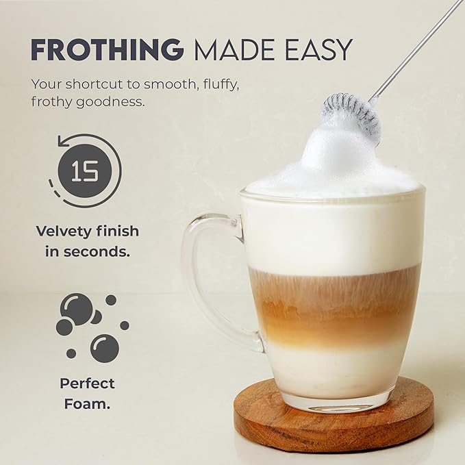 Zulay Kitchen Milk Frother Handheld Battery Operated – Electric Drink Mixer for Coffee, Lattes, Cappuccinos, Matcha & Hot Chocolate – Portable Foam Maker & Coffee Bar Accessory - Alpha Black Copper