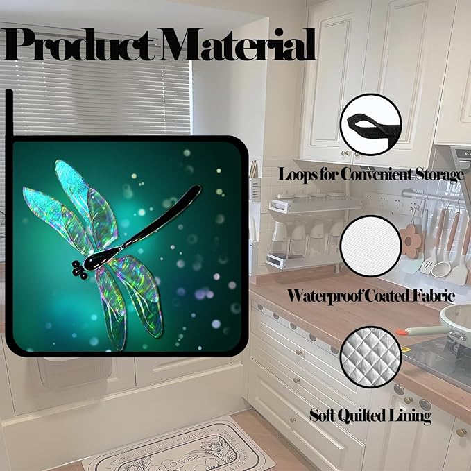 Vintage Dragonfly Pot Holders 2 PCS,Kitchen Heat Resistant Hot Pads for Cooking Grilling Baking BBQ, Pot Holders for Women Cook Home Microwave