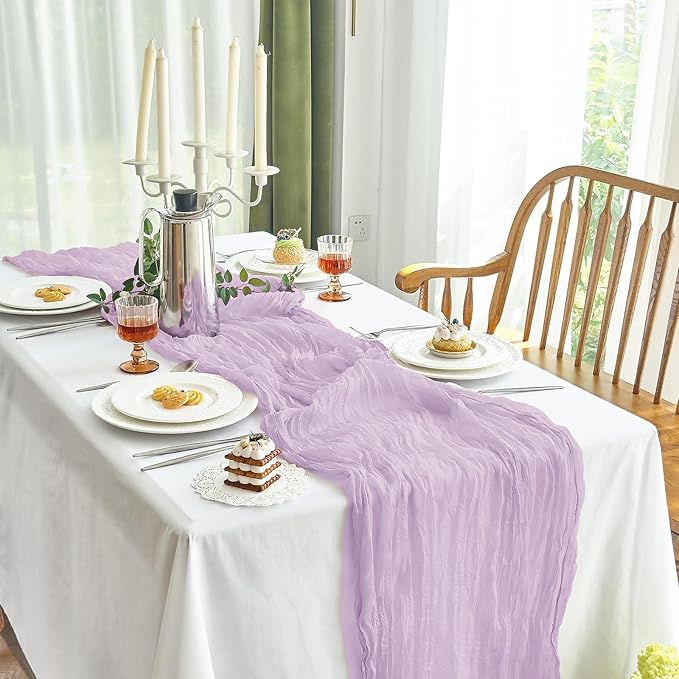 IVAPUPU 2 Pcs Cheesecloth Table Runner - 10ft Lilac Purple Lavender Spring Boho Gauze Cheese Cloth Table Runners for Baby Shower Decorations Wedding Party Garden Decor