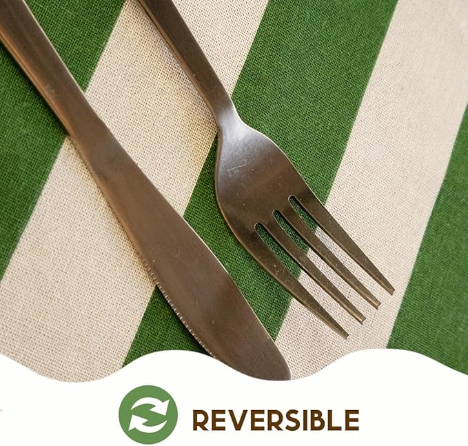 Folkulture Placemats Set of 4 (13 x 18) | 100% Cotton, Heat Resistant, Machine Washable Striped Place Mats | Green & White Rectangular Cloth Table Placemats for Dinner, House Warming Gifts New Home