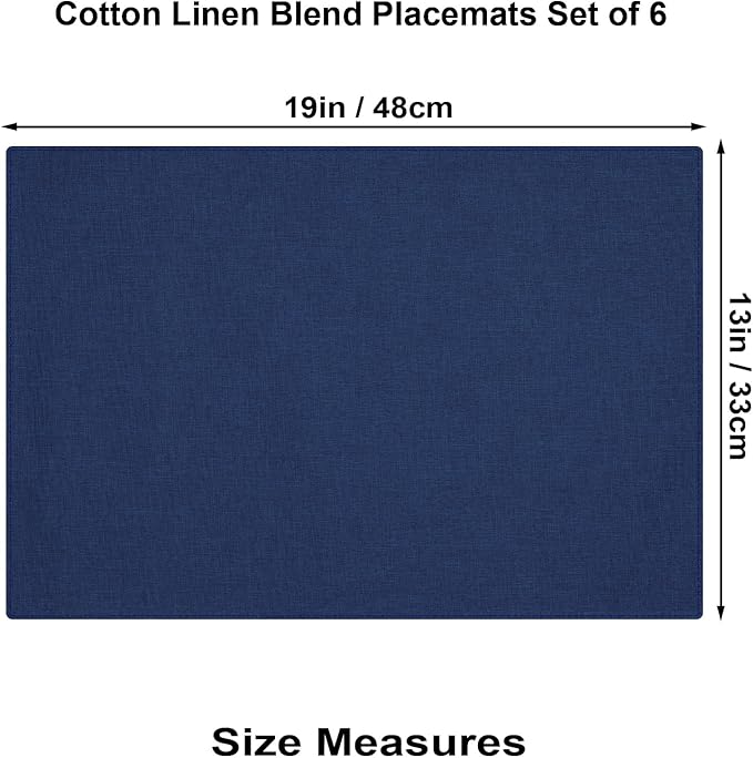 Cloth Placemats Set of 6, Cotton Linen Blend Machine Washable Double Layered Durable Place Mats Heat Resistant Placemats Wrinkle Free Thick Fabric Dining Table Mats (Navy Blue, 6)