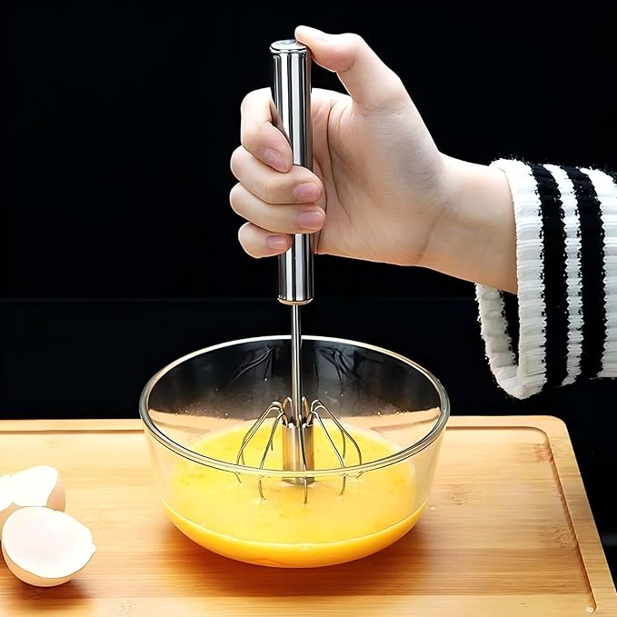3 Pack Stainless Steel Egg Whisk, Hand Push Rotary Whisk Blender, Versatile Easy Whisk, Hand Push Mixer Stirrer for Beating Eggs, Frothing Milk, Blending, Mixing, Whipping Smoothies & Shakes
