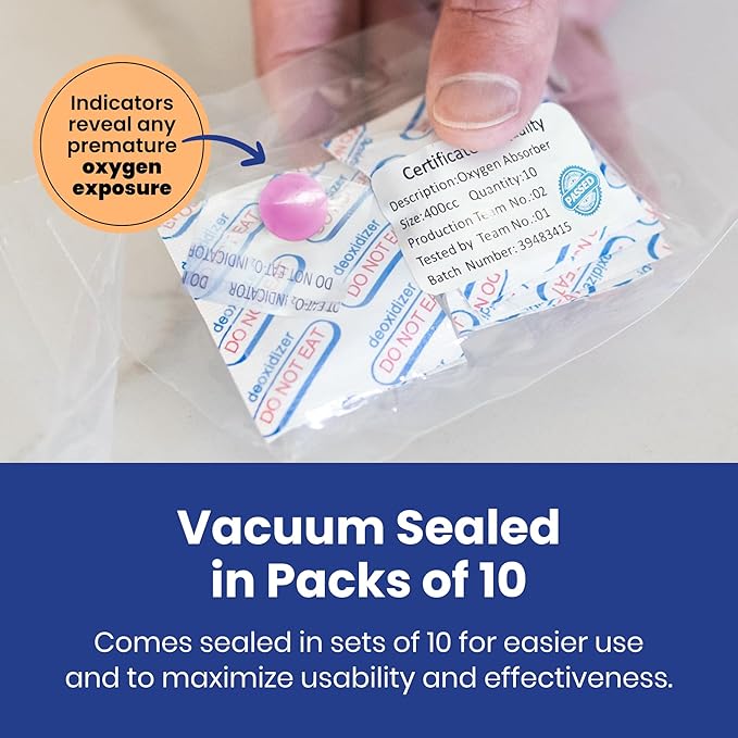 Wallaby 300cc Oxygen Absorbers - 100 Count (10x Packs of 10) with Indicator - for Long Term Food Storage, Mylar Bags, Canning, Harvest Right Freeze Dryer, Dehydrated, & Preserved Foods - FDA Food Safe