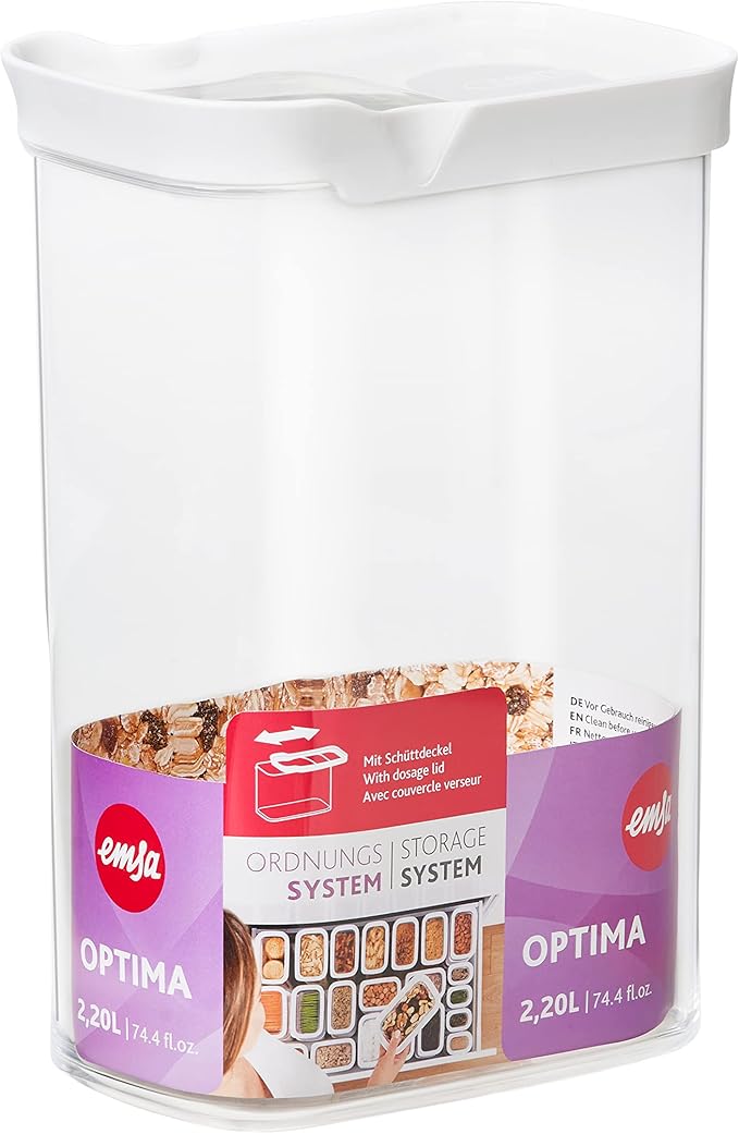 Emsa N11424 Optima bulk container 2.2 liters | rectangular | sliding lid | ideal for portioning | 100% safe/hygienic/harmless | freshness seal | BPA-free | transparent design