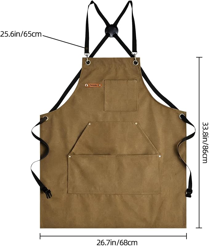 Professional Work Chef Apron for Men Women, Duty Water-Resistant Cotton Canvas, Durable Adjustable, Cooking BBQ