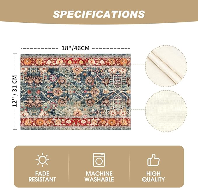 Artoid Mode Boho Bohemia Style Red Placemats Set of 4, 12x18 Inch Country Rustic Farmhouse Magical Fall Table Mats for Party Kitchen Dining Decoration