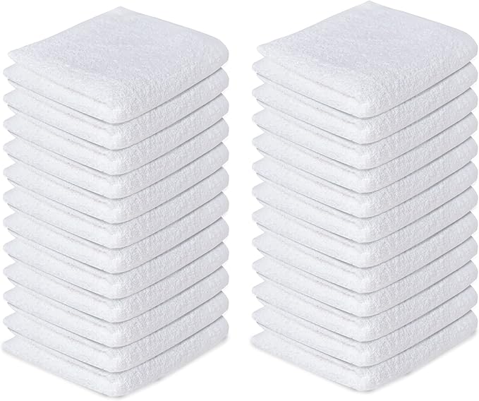 Softolle 100% Cotton Washcloths 60 Pack (12x12 Inches) Soft, Highly Absorbent Washcloth, Face Towels, Wash Cloths for Face, Ring Spun, Bulk Pack (White)