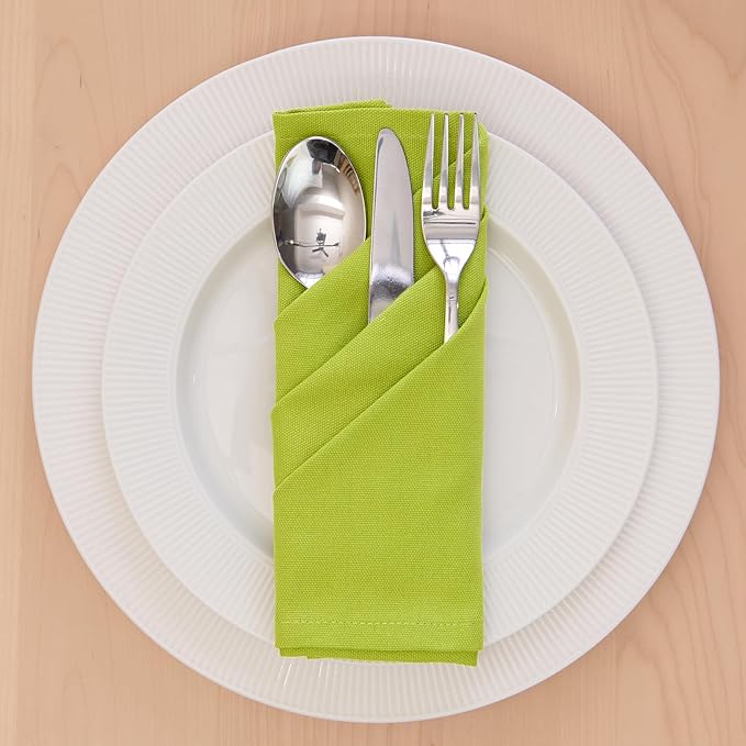 Encasa XO Lime Green Cloth Napkins Set of 6, 17"x17" | Solid Color Cotton Dinner Napkins | Washable & Reusable Wedding Napkins for Holiday Dinners, Party, & Everyday Table Decor