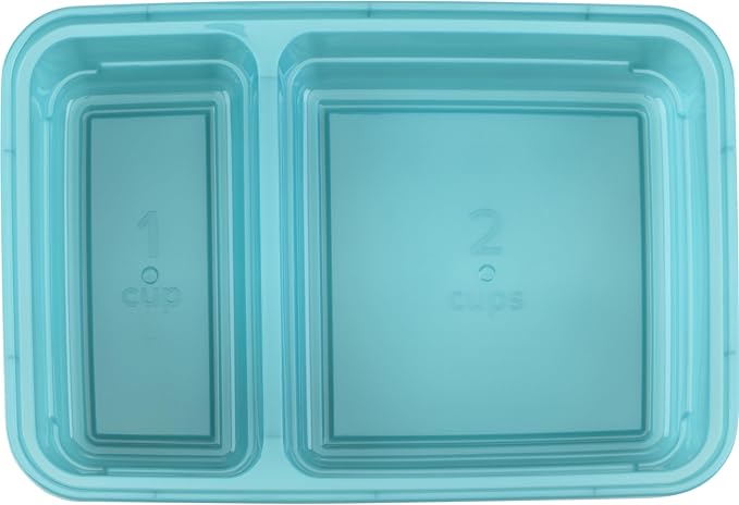 GoodCook Meal Prep Rectangle Two Compartment 60-Piece, Teal, Made without BPA (Pack of 4)
